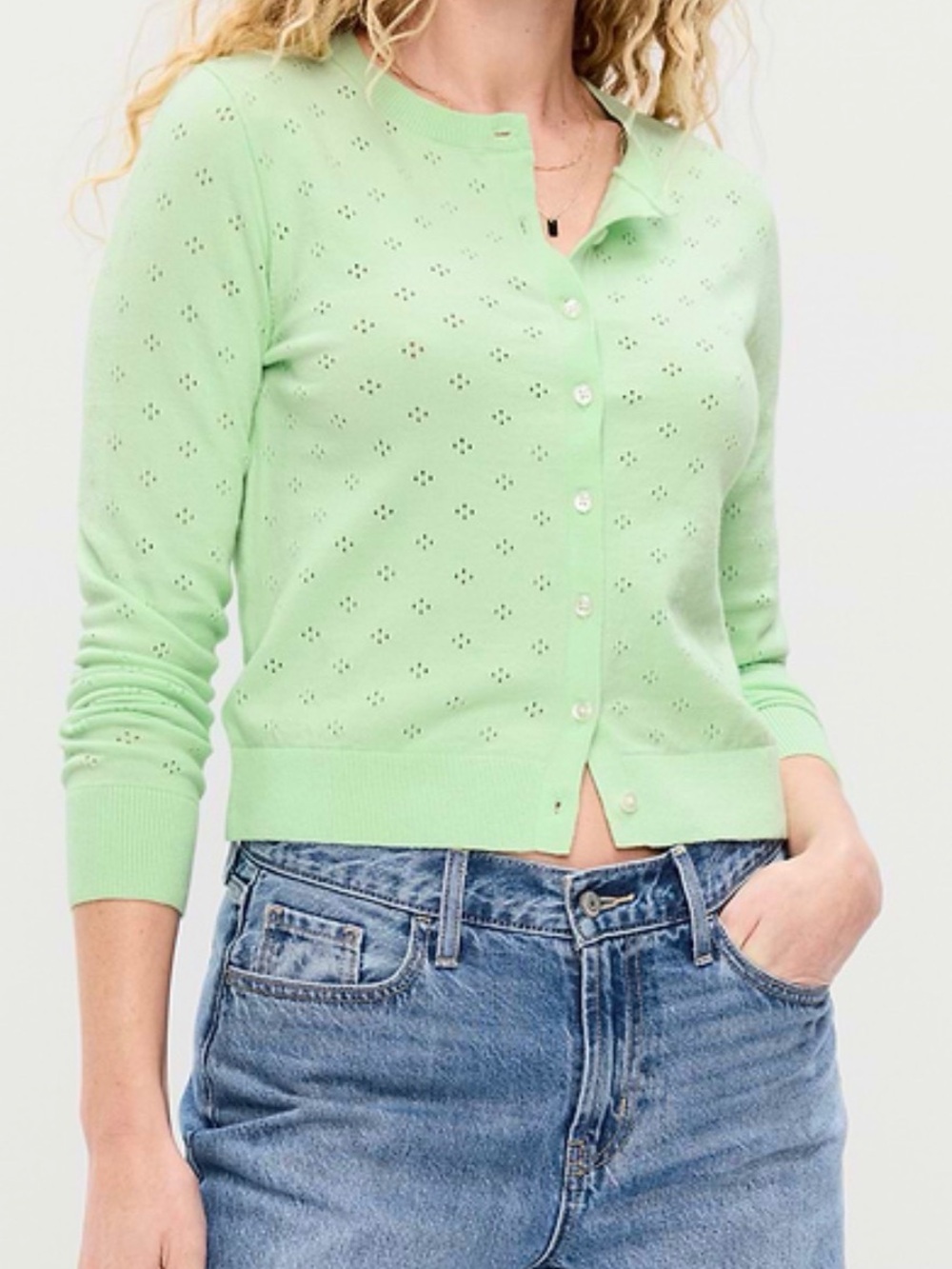 NWT! Light Green Eyelet Button-Up Women’s Sweater Cardigan